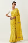 Buy_Label Earthen_Yellow Chiniya Silk Embroidered Floral Geeta Saree With Mehar Blouse  _at_Aza_Fashions