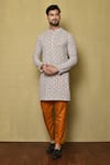 Buy_Samyukta Singhania_Multi Color Viscose Chikankari Floral Kurta And Orange Pant Set _at_Aza_Fashions