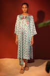 Buy_Shetab Kazmi_Blue Modal Satin Printed Floral Digital Round Tunic And Pant Set _at_Aza_Fashions