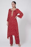 Buy_Ruchira Nangalia_Red Modal Blend Printed Bandhani Round Kurta And Pant Set  _at_Aza_Fashions