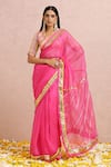 Buy_Label Nitika_Fuchsia Saree Organza Hand Embroidered Gota And With Chanderi Blouse  _at_Aza_Fashions