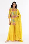 Buy_Nakita Singh_Yellow Satin Silk Embroidered Thread And Sequin Work Lotus Kurta Set  _at_Aza_Fashions