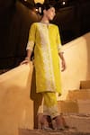 Buy_PREEVIN_Green Kurta And Pant Cotton Mulmul Embellished Straight & Set  _at_Aza_Fashions