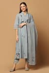 Buy_Ikha Couture_Grey Kurta And Pant - Linen Cotton Embroidered Resham Floral Work Set  _at_Aza_Fashions