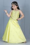 Buy_The Little Celebs_Yellow Silk, Crepe Embroidery, Sequins Blouse And Lehenga Set _at_Aza_Fashions