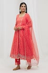 Buy_Yuvrani Jaipur_Orange Chanderi Printed Bandhej Round Anarkali Set _at_Aza_Fashions