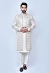 Buy_Arihant Rai Sinha_Multi Color Art Silk Embroidery Thread Chevron Sherwani Set _at_Aza_Fashions