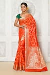 Buy_Nazaakat by Samara Singh_Orange Banarasi Cotton Silk Woven Floral Jaal Minedar Saree_at_Aza_Fashions