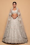 Buy_Pallavi Poddar_Grey Organza Embroidery Sequin Sweetheart Neck Amer Floral Bridal Lehenga Set _at_Aza_Fashions