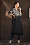 Buy_Bohame_Black Satin Chiffon Hand Embroidered Beads V Neck Mariam Kurta And Pant Set _at_Aza_Fashions