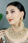 Shop_Auraa Trends_Gold Plated Pearls, Crystals, Diamonds Kundan Embellished Necklace Set _at_Aza_Fashions