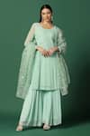 Buy_Two Sisters By Gyans_Green Georgette, Organza Embroidery, Sequins Round Resham Kurta Sharara Set _at_Aza_Fashions