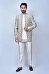 Buy_Arihant Rai Sinha_Grey Kurta And Pant Art Silk Embroidery Thread Prince Coat & Short Set _at_Aza_Fashions