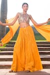 Buy_Soniya G_Yellow Handmade Cotton Embroidery Lurex Striped Pattern Lehenga And Blouse Set _at_Aza_Fashions