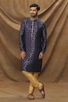 Buy_Samyukta Singhania_Blue Kurta Jacquard Banarasi Silk Floral Metallic Pattern And Churidar Set _at_Aza_Fashions