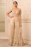 Buy_Tarun Tahiliani_Pink Tulle Embroidered Floral Scoop Neck Bodice Jumpsuit _at_Aza_Fashions