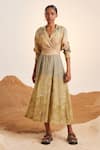 Buy_Cord_Beige Linen Notched Collar 60s Impression Dress _at_Aza_Fashions