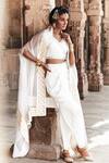 Buy_Tisha Saksena_Ivory Dhoti Pant - Crepe Embroidery Floral And Geometric Cape Border & Set _at_Aza_Fashions