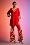 Buy_Gulabo by Abu Sandeep_Red Georgette Applique Sequin V Neck Work Short Kurta  _at_Aza_Fashions