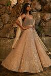 Buy_House of Exotique_Gold Net Sequins, Crystals Sweetheart Neck Embellished Lehenga Set _at_Aza_Fashions