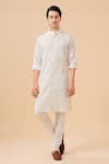 Buy_Raghavendra Rathore Blue_Off White Raw Silk Straight Pleated Kurta _at_Aza_Fashions