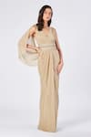 Buy_S&N by Shantnu Nikhil_Gold Textured Georgette Embellished V Neck Draped Gown _at_Aza_Fashions