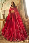 Buy_Ridhi Mehra_Red Blouse Net And Organza Zeeana Flower Bloom Bridal Lehenga Set  _at_Aza_Fashions