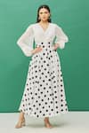Shop_Samyukta Singhania_White Cotton Polka Dot Print Flared Dress_Online_at_Aza_Fashions