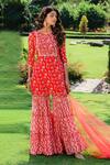 Buy_Redpine Designs_Red Print Chevron Round Neck Floral Kurta And Sharara Set _at_Aza_Fashions