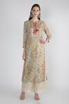 Buy_Gopi Vaid_Green Cotton Silk Printed Floral Round Amara Straight Tunic For Women_at_Aza_Fashions