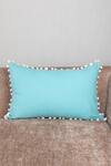 Buy_My Gift Booth_Blue Linen Pom-pom Border Cushion_at_Aza_Fashions