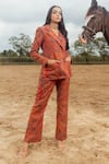 Buy_Safaa_Red Acrylic Viscose Blend Woven Paisley Kani Weave Mishfah Blazer And Pant Set _at_Aza_Fashions