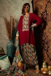 Buy_Esha L Amin_Maroon Double Georgette Printed Abstract Round Tile Placket Kurta _at_Aza_Fashions