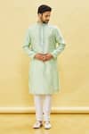 Buy_Arihant Rai Sinha_Green Silk Embroidery Swirl Pattern Kurta Churidar Set _at_Aza_Fashions