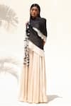 Buy_Richa Khemka_Ivory Modal Satin Leaf Tassels Draped Neck Leopard Gown _at_Aza_Fashions