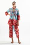 Buy_Cin Cin_Blue Cotton Beads, Patchwork Mandarin Collar Ruhaani Printed Top And Pant Set _at_Aza_Fashions