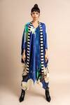 Buy_Nupur Kanoi_Blue Satin Digital Print Floral Pattern V Neck Flower Kaftan  _at_Aza_Fashions