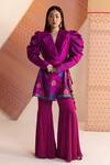 Buy_Joskai Studio_Pink Mulberry Silk Handwoven Floral Lapel Collar Jacket Kurta With Sharara _at_Aza_Fashions