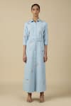 Buy Shahin Mannan Blue Crepe Embroidery Collared Eucalyptus Shirt Dress With Buckle Belt at Aza Fashions Buy_Shahin Mannan_Blue Crepe Embroidery Collared Eucalyptus Shirt Dress With Buckle Belt _at_Aza_Fashions