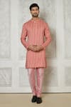 Buy_Samyukta Singhania_Coral Cotton Silk Printed Stripe Kurta And Pant Set _at_Aza_Fashions