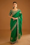 Buy_Shyam Narayan Prasad_Green Silk Floral Zardozi Work Saree With Brocade Blouse_at_Aza_Fashions