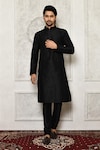 Buy_Arihant Rai Sinha_Black Dupion Silk Solid Long Kurta_at_Aza_Fashions