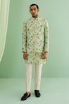 Buy_Drishti & Zahabia_Green Floral Print Bundi And Kurta Set_at_Aza_Fashions