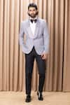 Buy_Ankit V Kapoor_Grey Suiting Hand Embroidered Tuxedo And Pant Set _at_Aza_Fashions