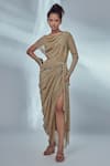 Buy_Style Junkiie_Gold Shimmer Knit Embellished Mirror And Bead Tassels Boat Draped Dress  _at_Aza_Fashions