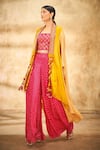 Buy_Aditi Somani_Pink Pure Silk And Modal Satin Print Bandhani Square Dual Toned Cape And Pant Set _at_Aza_Fashions