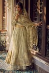 Buy_LASHKARAA_Green Net Embroidery Zari Scoop Neck Sheer Floral Anarkali Lehenga Set _at_Aza_Fashions