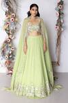 Buy_Sunita Bhandari_Green Organza, Viscose Sequins, Cut Work, Embroidery Floral Lehenga Set _at_Aza_Fashions