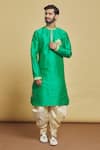 Buy_Arihant Rai Sinha_Green Silk Embroidery Thread Placement Kurta And Dhoti Pant Set _at_Aza_Fashions