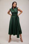 Buy_Escape By Aishwarya_Green Cotton Satin Collared Pleated Sleeve Jumpsuit _at_Aza_Fashions